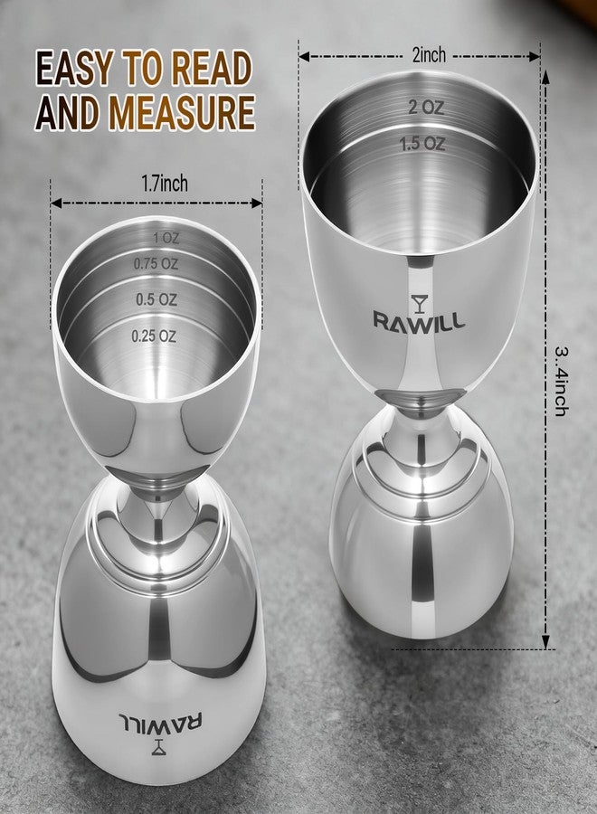 RAWILL Jigger For Bartending, 2 PC Double Shot Measuring Cup Premium 304 Stainless Steel, Jigger 2 oz 1 oz with Measurements Inside, Drink Measurer for Cocktails, Bar Measuring Set - Image 2